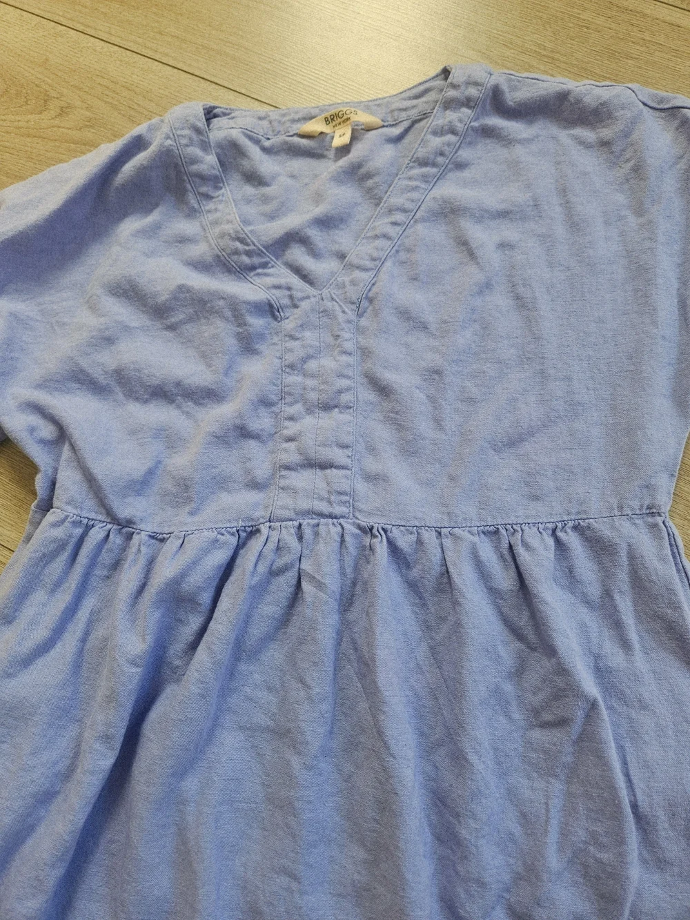 Briggs New York Blue V-Neck Babydoll Linen Blend Summer Dress Small🔥 - Picture 2 of 5